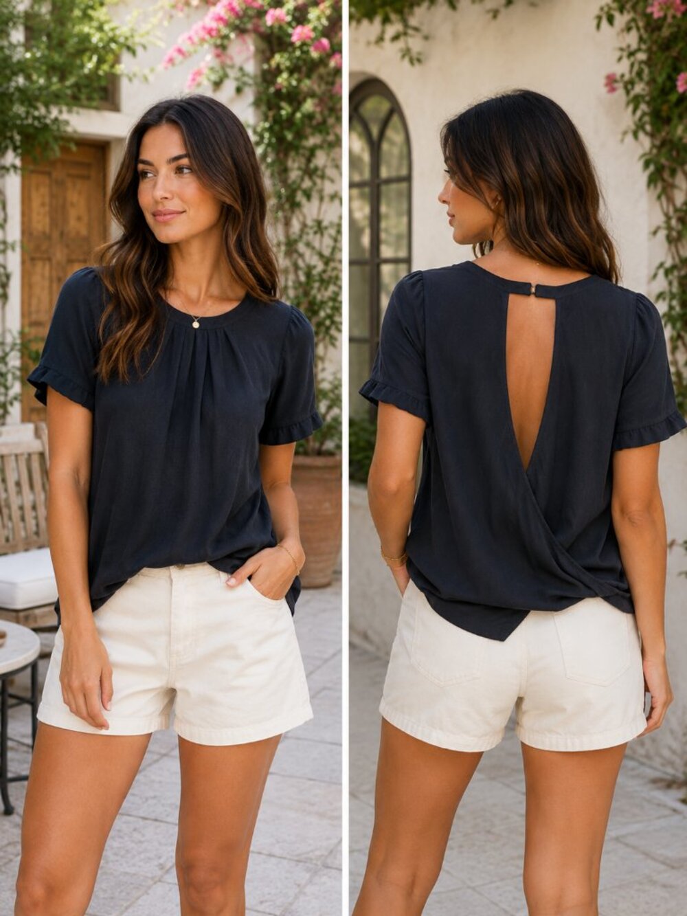J.Crew 100% Silk Navy Draped Open Back Blouse S